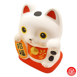Tirelire Maneki Neko blanc en argile ONEKO-SAN blanc h9.5cm