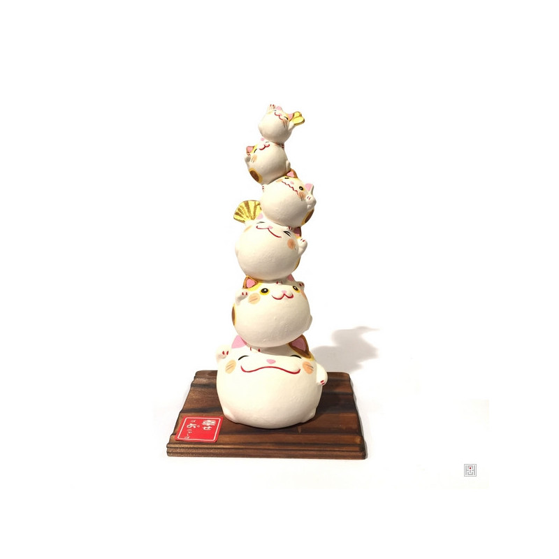 Totem Fukugasane MANEKi NEKO en argile blanche (h16.5cm)