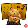 Tirelire Maneki neko avec le Maillet de la Fortune DORé en porcelaine (h10.5cm)
