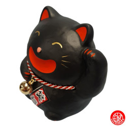 Maneki neko SMiLE noir en porcelaine (h9cm)