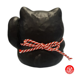 Maneki neko SMiLE noir en porcelaine (h9cm)