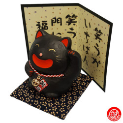 Maneki neko SMiLE noir en porcelaine (h9cm)