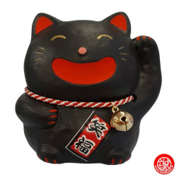 Maneki neko SMiLE noir en porcelaine (h9cm)
