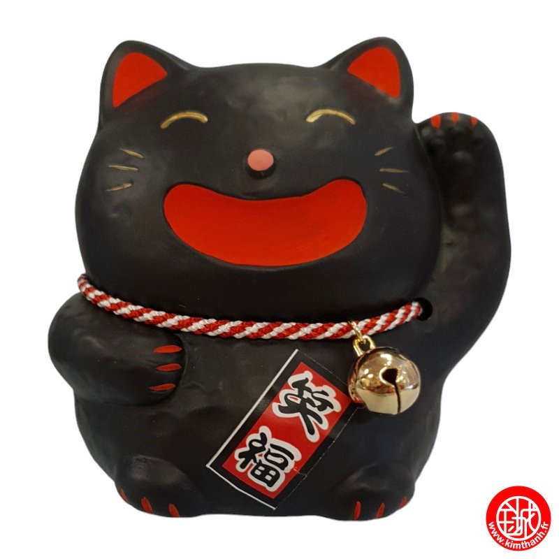 Maneki neko SMiLE noir en porcelaine (h9cm)