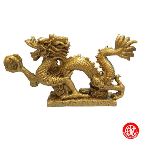 Dragon sur socle nuage en résine doré (h12cm)