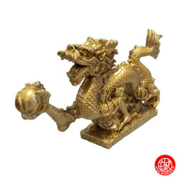 Dragon sur socle nuage en résine doré (h12cm)