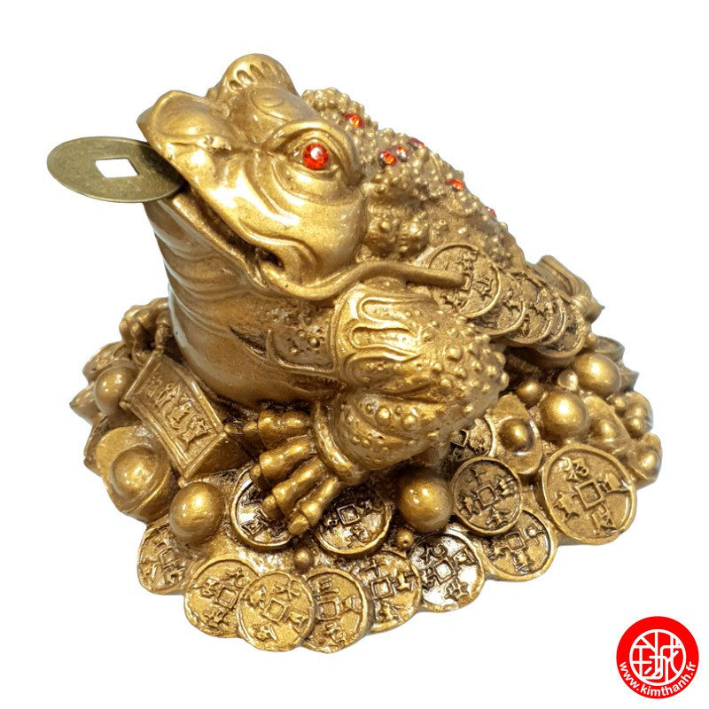 Jin Chan (crapaud de la richesse) sur pièces en résine doré (h7cm)