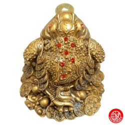 Jin Chan (crapaud de la richesse) sur pièces en résine doré (h7cm)