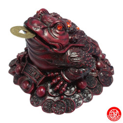 Jin Chan (crapaud de la richesse) sur pièces en résine marron (h7cm)