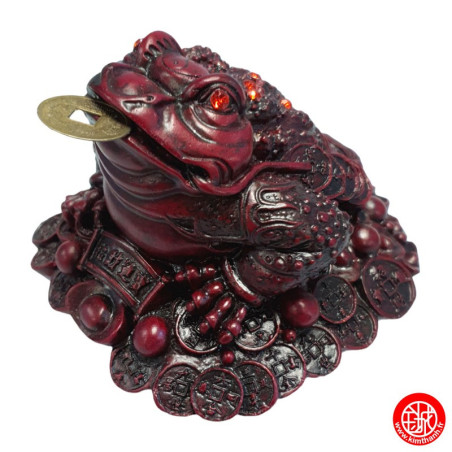 Jin Chan (crapaud de la richesse) sur pièces en résine marron (h7cm)