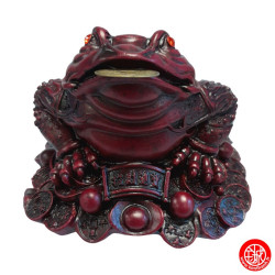 Jin Chan (crapaud de la richesse) sur pièces en résine marron (h7cm)