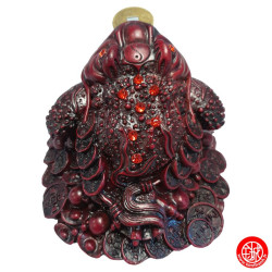 Jin Chan (crapaud de la richesse) sur pièces en résine marron (h7cm)