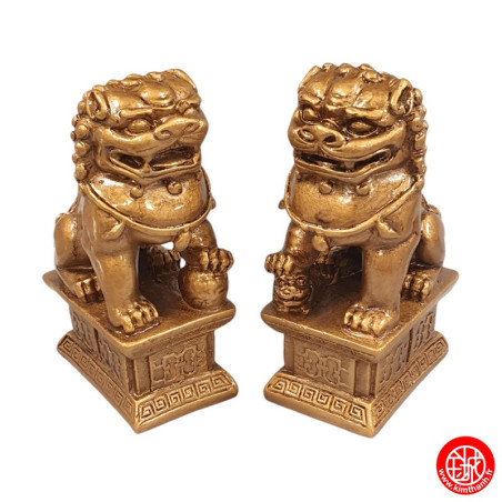 Chiens de Foo sur socle en résine doré (h10cm)