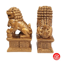 Chiens de Foo sur socle en résine doré (h10cm)