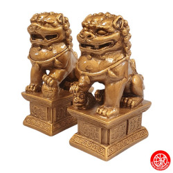 Chiens de Foo sur socle en résine doré (h10cm)