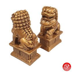 Chiens de Foo sur socle en résine doré (h10cm)