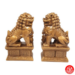 Chiens de Foo sur socle en résine doré (h10cm)