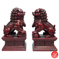 Chiens de Foo (Protection) sur socle en résine rouge (h16.5cm)