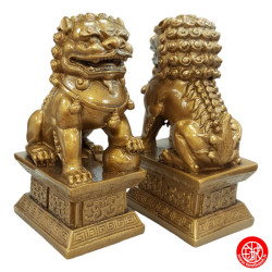 Chiens de Foo (Protection) sur socle en résine doré (h16.5cm)