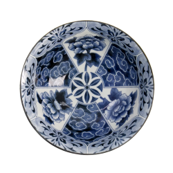 Bol à soupe ramen en porcelaine japonaise BOTAN blanc bleu (d21cm)