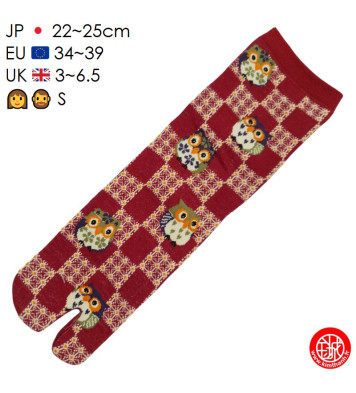 Tabi Socks (S) Chaussettes à orteil japonaises ChOUETTES sur DAMiER bleu nuit (extensible t34 à t39)