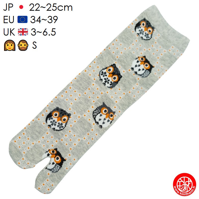 Tabi Socks (S) Chaussettes à orteil japonaises ChOUETTES sur DAMiER rouges (extensible t34 à t39)