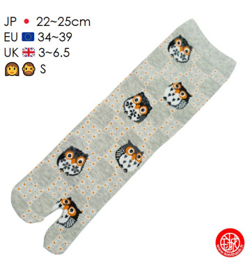Tabi Socks (S) Chaussettes à orteil japonaises ChOUETTES sur DAMiER rouges (extensible t34 à t39)