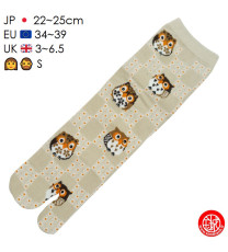 Tabi Socks (S) Chaussettes à orteil japonaises ChOUETTES sur DAMiER grises (extensible t34 à t39)