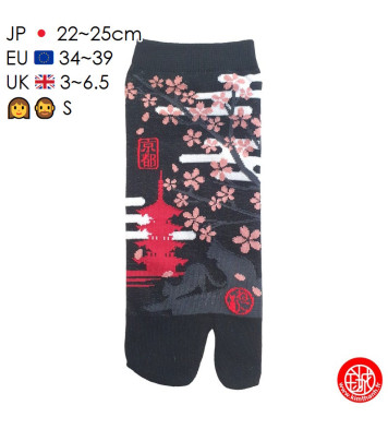 Tabi Socks (S) Socquettes à orteil japonaises ChATS et PAGOdE noires (Taille extensible de 34 à 39)