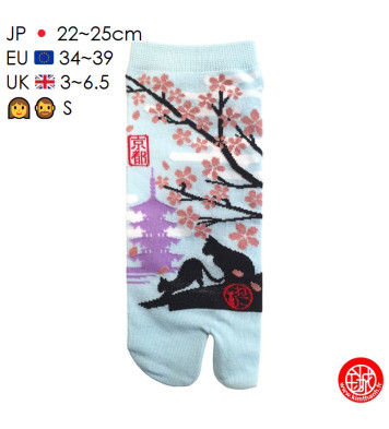 Tabi Socks (S) Socquettes à orteil japonaises ChATS et PAGOdE bleu clair (Taille extensible de 34 à 39)