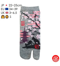 Tabi Socks S - Socquettes à orteil japonaises ChATS et PAGOdE grises (Taille extensible de 34 à 39)