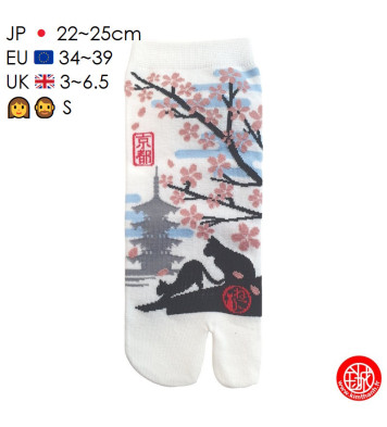 Tabi Socks (S) Socquettes à orteil japonaises ChATS et PAGOdE blanches (Taille extensible de 34 à 39)