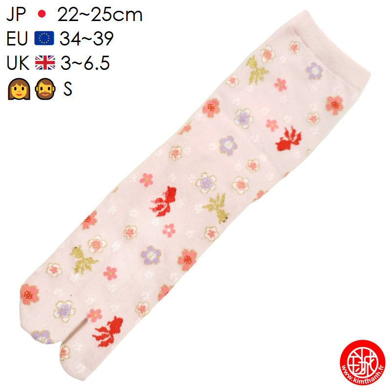 Tabi Socks (S) Chaussettes à orteil japonaises KiNGYO et SAKURA roses (Taille extensible de 34 à 39)
