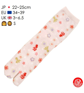 Tabi Socks (S) Chaussettes à orteil japonaises KiNGYO et SAKURA roses (Taille extensible de 34 à 39)
