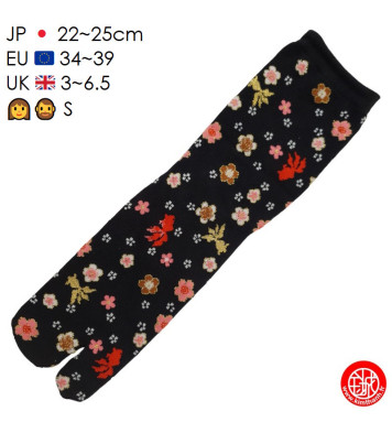 Tabi Socks (S) Chaussettes à orteil japonaises KiNGYO et SAKURA noires (Taille extensible de 34 à 39)