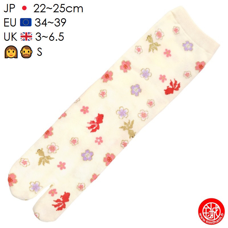 Tabi Socks (S) Chaussettes à orteil japonaises KiNGYO et SAKURA jaunes (Taille extensible de 34 à 39)