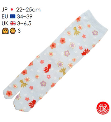 Tabi Socks (S) Chaussettes à orteil japonaises KiNGYO et SAKURA bleu clair (Taille extensible de 34 à 39)