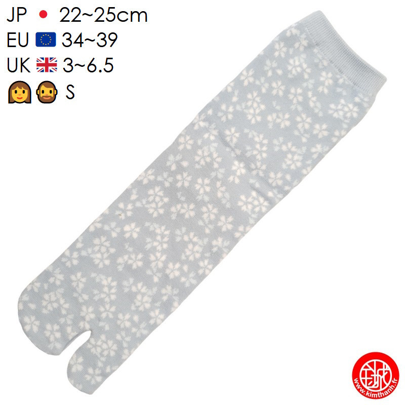 Tabi Socks (S) Chaussettes à orteil japonaises HANAbiRA GARA bleu clair (Taille extensible de 34 à 39)
