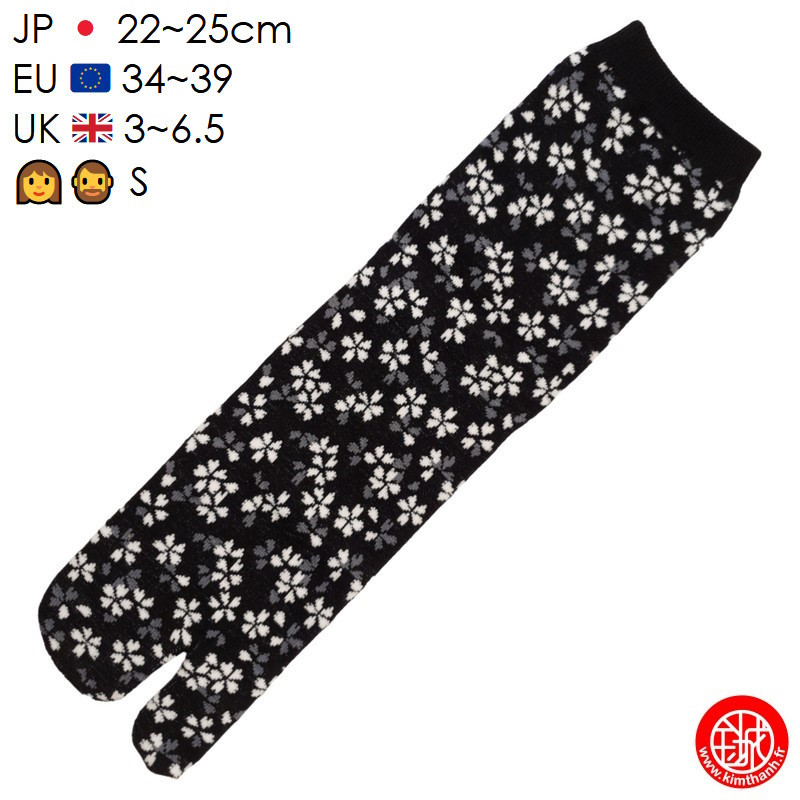 Tabi Socks (S) Chaussettes à orteil japonaises HANAbiRA GARA noires (Taille extensible de 34 à 39)