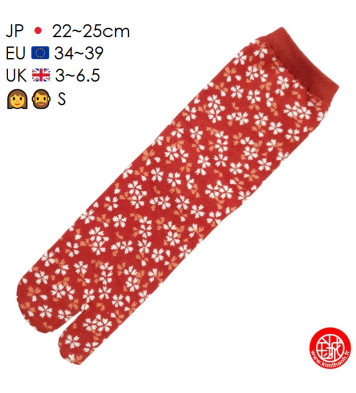 Tabi Socks (S) Chaussettes à orteil japonaises HANAbiRA GARA rouges (Taille extensible de 34 à 39)