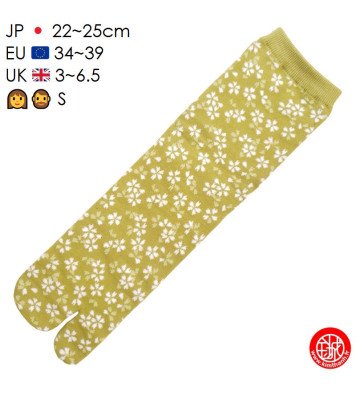 Tabi Socks (S) Chaussettes à orteil japonaises HANAbiRA GARA vertes (Taille extensible de 34 à 39)