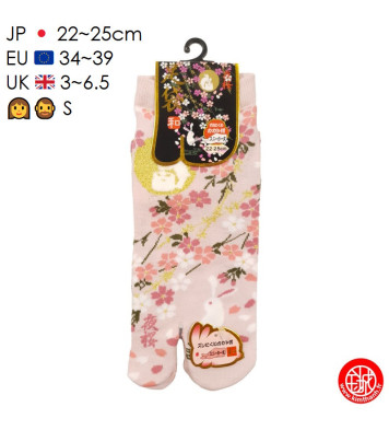 Tabi Socks (S) Socquettes à orteil japonaises LAPiN de NUiT roses (T34 à 39 extensible)