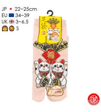 Tabi Socks (S) Socquettes à orteil japonaises DOUbLE MANEKi NEKO roses (extensible t34 à t39)