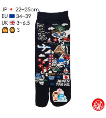 Tabi Socks (S) Socquettes à orteil japonaises CARTE du JAPON bleu nuit (extensible t34 à t39)