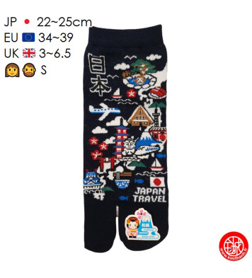 Tabi Socks (S) Socquettes à orteil japonaises CARTE du JAPON bleu nuit (extensible t34 à t39)