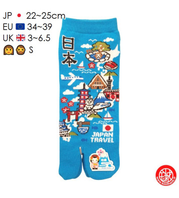 Tabi Socks (S) Socquettes à orteil japonaises CARTE du JAPON bleu turquoises (extensible t34 à t39)