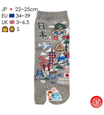 Tabi Socks (S) Socquettes à orteil japonaises CARTE du JAPON grises (extensible t34 à t39)