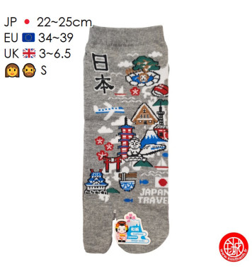 Tabi Socks (S) Socquettes à orteil japonaises CARTE du JAPON grises (extensible t34 à t39)