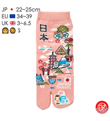 Tabi Socks (S) Socquettes à orteil japonaises CARTE du JAPON roses (extensible t34 à t39)