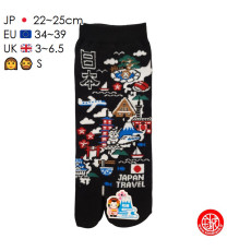 Tabi Socks (S) Socquettes à orteil japonaises CARTE du JAPON noires (extensible t34 à t39)